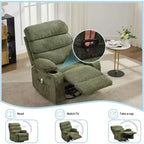 Fauteuil inclinable massant avec fonction de chauffage, fauteuil inclinable et pivotant à 360° pour adultes, fauteuil de nurserie en lin avec poche latérale, deux porte-gobelets