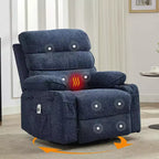 Fauteuil inclinable massant avec fonction de chauffage, fauteuil inclinable et pivotant à 360° pour adultes, fauteuil de nurserie en lin avec poche latérale, deux porte-gobelets