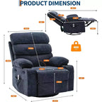 Fauteuil inclinable massant avec fonction de chauffage, fauteuil inclinable et pivotant à 360° pour adultes, fauteuil de nurserie en lin avec poche latérale, deux porte-gobelets