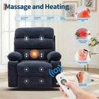 Fauteuil inclinable massant avec fonction de chauffage, fauteuil inclinable et pivotant à 360° pour adultes, fauteuil de nurserie en lin avec poche latérale, deux porte-gobelets