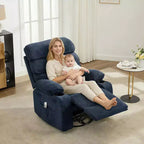 Massage Rocker Recliner with Heating, 360 Swivel Glider Recliner Chairs for Adults, Linen Nursery Chair with Side Pocket, Two Cup Holders