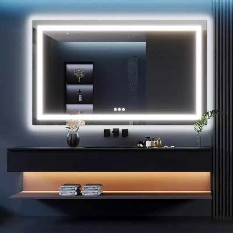 Miroir de salle de bain, miroir de courtoisie antibuée avec lumières à changement de couleur