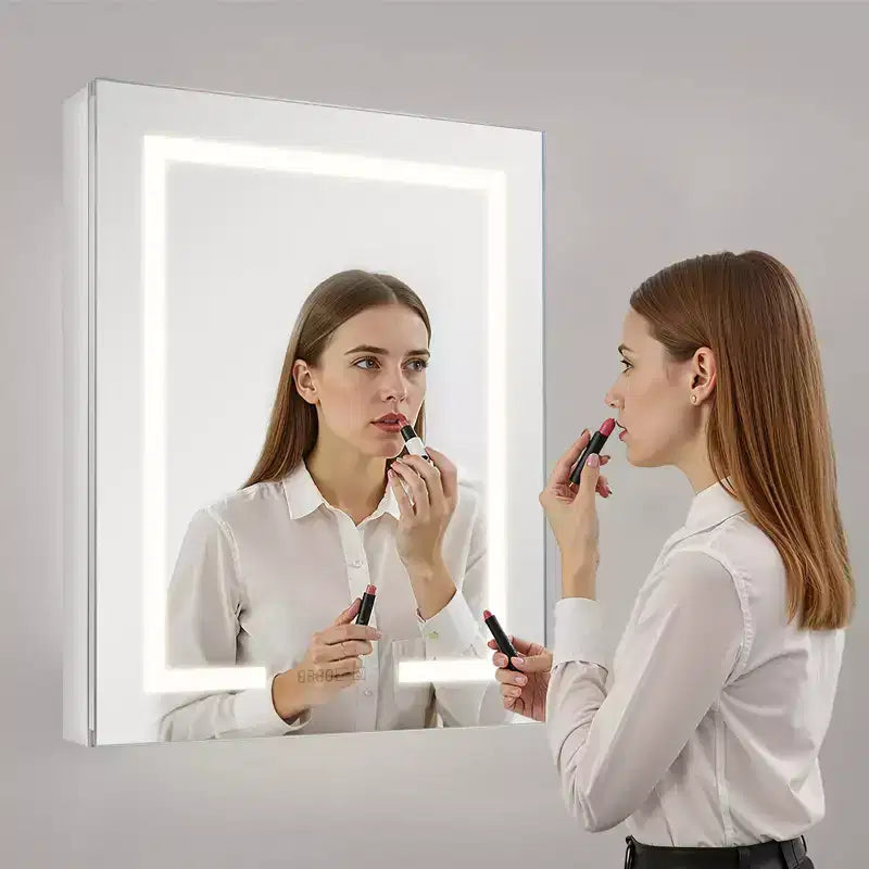 Armoire de toilette lumineuse avec miroir, 24 x 30 po encastrée ou murale, armoire de toilette à intensité variable 3 couleurs, argent