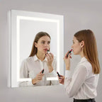 Armoire de toilette lumineuse avec miroir, 24 x 30 po encastrée ou murale, armoire de toilette à intensité variable 3 couleurs, argent