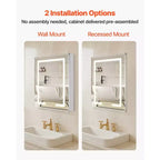 Armoire de toilette lumineuse avec miroir, 24 x 30 po encastrée ou murale, armoire de toilette à intensité variable 3 couleurs, argent