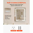 Armoire de toilette lumineuse avec miroir, 24 x 30 po encastrée ou murale, armoire de toilette à intensité variable 3 couleurs, argent