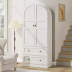 Garde-manger de cuisine, Garde-manger de cuisine haut de 72 po à arche, Armoire en bois polyvalente de style campagnard avec tiroirs, Armoire de style ferme moderne