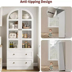 Garde-manger de cuisine, Garde-manger de cuisine haut de 72 po à arche, Armoire en bois polyvalente de style campagnard avec tiroirs, Armoire de style ferme moderne
