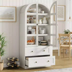 Garde-manger de cuisine, Garde-manger de cuisine haut de 72 po à arche, Armoire en bois polyvalente de style campagnard avec tiroirs, Armoire de style ferme moderne