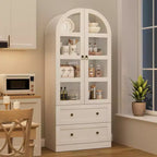 Garde-manger de cuisine, Garde-manger de cuisine haut de 72 po à arche, Armoire en bois polyvalente de style campagnard avec tiroirs, Armoire de style ferme moderne