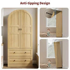 Garde-manger de cuisine, Garde-manger de cuisine haut de 72 po à arche, Armoire en bois polyvalente de style campagnard avec tiroirs, Armoire de style ferme moderne