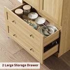 Garde-manger de cuisine, Garde-manger de cuisine haut de 72 po à arche, Armoire en bois polyvalente de style campagnard avec tiroirs, Armoire de style ferme moderne
