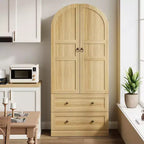Garde-manger de cuisine, Garde-manger de cuisine haut de 72 po à arche, Armoire en bois polyvalente de style campagnard avec tiroirs, Armoire de style ferme moderne