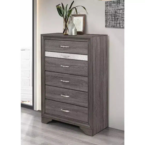 Commode verticale en mélamine de 4 tiroirs, 48 cm de hauteur, au fini gris