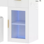 Coiffeuse moderne avec tabouret Table de maquillage Miroir LED éclairé Armoires en verre RVB 3 tiroirs Étagères pour Chambre à coucher Salle d'habillage