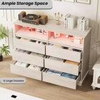Commode de chambre à coucher, commode à 6 tiroirs, commode large à 6 tiroirs avec espace ouvert, armoire de rangement moderne grande capacité, salon, couloir