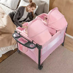 Berceau double pour bébé, berceau rose cododo, convertible en lit cododo et parc, avec roues et freins