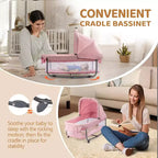 Berceau double pour bébé, berceau rose cododo, convertible en lit cododo et parc, avec roues et freins