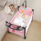 Berceau double pour bébé, berceau rose cododo, convertible en lit cododo et parc, avec roues et freins