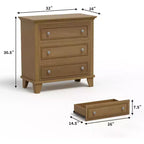 Commode moderne à 3 tiroirs, meuble compact en bois avec poignées métalliques robustes, rangement peu encombrant pour chambre, entrée, couloir