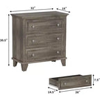 Commode moderne à 3 tiroirs, meuble compact en bois avec poignées métalliques robustes, rangement peu encombrant pour chambre, entrée, couloir
