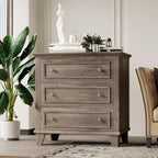 Commode moderne à 3 tiroirs, meuble compact en bois avec poignées métalliques robustes, rangement peu encombrant pour chambre, entrée, couloir