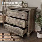 Commode moderne à 3 tiroirs, meuble compact en bois avec poignées métalliques robustes, rangement peu encombrant pour chambre, entrée, couloir