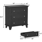 Commode moderne à 3 tiroirs, meuble compact en bois avec poignées métalliques robustes, rangement peu encombrant pour chambre, entrée, couloir
