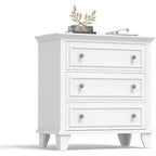 Commode moderne à 3 tiroirs, meuble compact en bois avec poignées métalliques robustes, rangement peu encombrant pour chambre, entrée, couloir