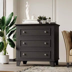 Commode moderne à 3 tiroirs, meuble compact en bois avec poignées métalliques robustes, rangement peu encombrant pour chambre, entrée, couloir