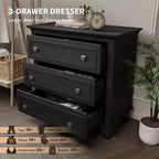Commode moderne à 3 tiroirs, meuble compact en bois avec poignées métalliques robustes, rangement peu encombrant pour chambre, entrée, couloir