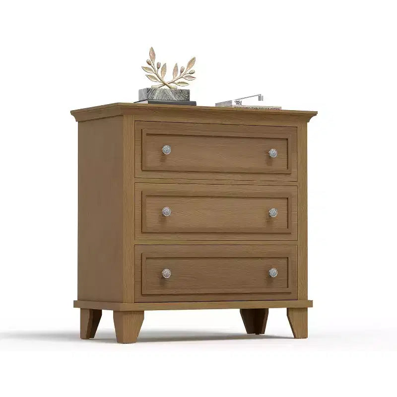Commode moderne à 3 tiroirs, meuble compact en bois avec poignées métalliques robustes, rangement peu encombrant pour chambre, entrée, couloir