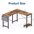 Bureau d'ordinateur d'angle en L de 50 pouces avec étagère de rangement pour UC, avec pochette latérale, pour bureau, salon, bureau d'étude