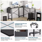 Bureau d'ordinateur d'angle en L de 50 pouces avec étagère de rangement pour UC, avec pochette latérale, pour bureau, salon, bureau d'étude