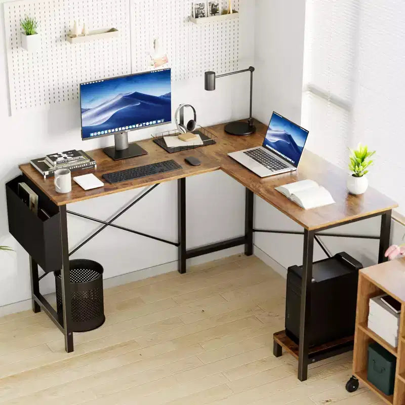 Bureau d'ordinateur d'angle en L de 50 pouces avec étagère de rangement pour UC, avec pochette latérale, pour bureau, salon, bureau d'étude