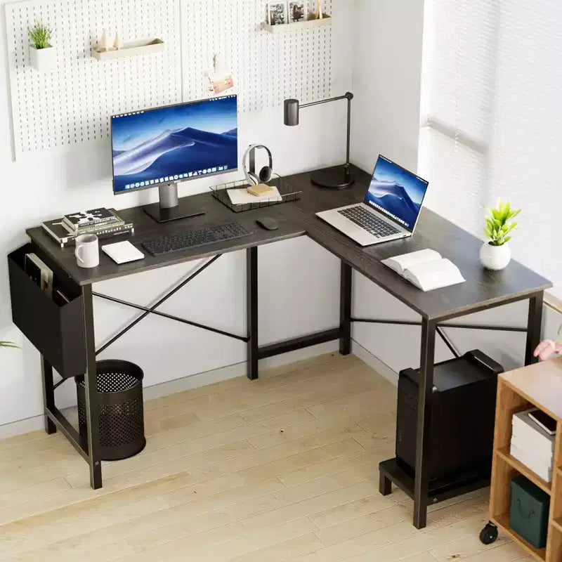 Bureau d'ordinateur d'angle en L de 50 pouces avec étagère de rangement pour UC, avec pochette latérale, pour bureau, salon, bureau d'étude