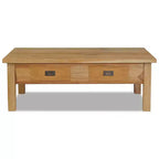 vidaXL Solid Teak Coffee Table with Two Drawers - Rustic Brown Farmhouse Style Table for Living Room and Lounge, Easy Assembly