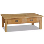 Table basse en teck massif avec deux tiroirs - Table de style rustique marron pour salon et séjour, montage facile
