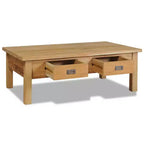 Table basse en teck massif avec deux tiroirs - Table de style rustique marron pour salon et séjour, montage facile