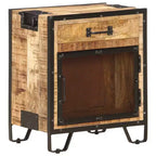 Table de Chevet 43x30x51 cm Bois de Manguier Massif Brut - Durable, Style Industriel, Table de Nuit, Marron et Noir, Rangement Spacieux