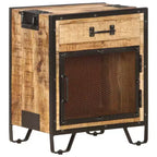 Table de Chevet 43x30x51 cm Bois de Manguier Massif Brut - Durable, Style Industriel, Table de Nuit, Marron et Noir, Rangement Spacieux