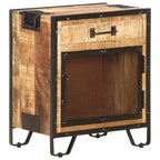 Table de Chevet 43x30x51 cm Bois de Manguier Massif Brut - Durable, Style Industriel, Table de Nuit, Marron et Noir, Rangement Spacieux