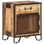 Table de Chevet 43x30x51 cm Bois de Manguier Massif Brut - Durable, Style Industriel, Table de Nuit, Marron et Noir, Rangement Spacieux