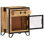 Table de Chevet 43x30x51 cm Bois de Manguier Massif Brut - Durable, Style Industriel, Table de Nuit, Marron et Noir, Rangement Spacieux