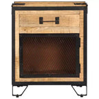 Table de Chevet 43x30x51 cm Bois de Manguier Massif Brut - Durable, Style Industriel, Table de Nuit, Marron et Noir, Rangement Spacieux
