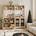Meuble de rangement haut de 180 cm avec 2 portes vitrées, armoire de cuisine sur pied avec étagères réglables, buffet de ferme pour salle à manger