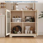 Meuble de rangement haut de 180 cm avec 2 portes vitrées, armoire de cuisine sur pied avec étagères réglables, buffet de ferme pour salle à manger