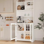 Meuble de rangement haut de 180 cm avec 2 portes vitrées, armoire de cuisine sur pied avec étagères réglables, buffet de ferme pour salle à manger