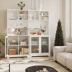 Meuble de rangement haut de 180 cm avec 2 portes vitrées, armoire de cuisine sur pied avec étagères réglables, buffet de ferme pour salle à manger