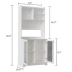 Meuble de rangement haut de 180 cm avec 2 portes vitrées, armoire de cuisine sur pied avec étagères réglables, buffet de ferme pour salle à manger